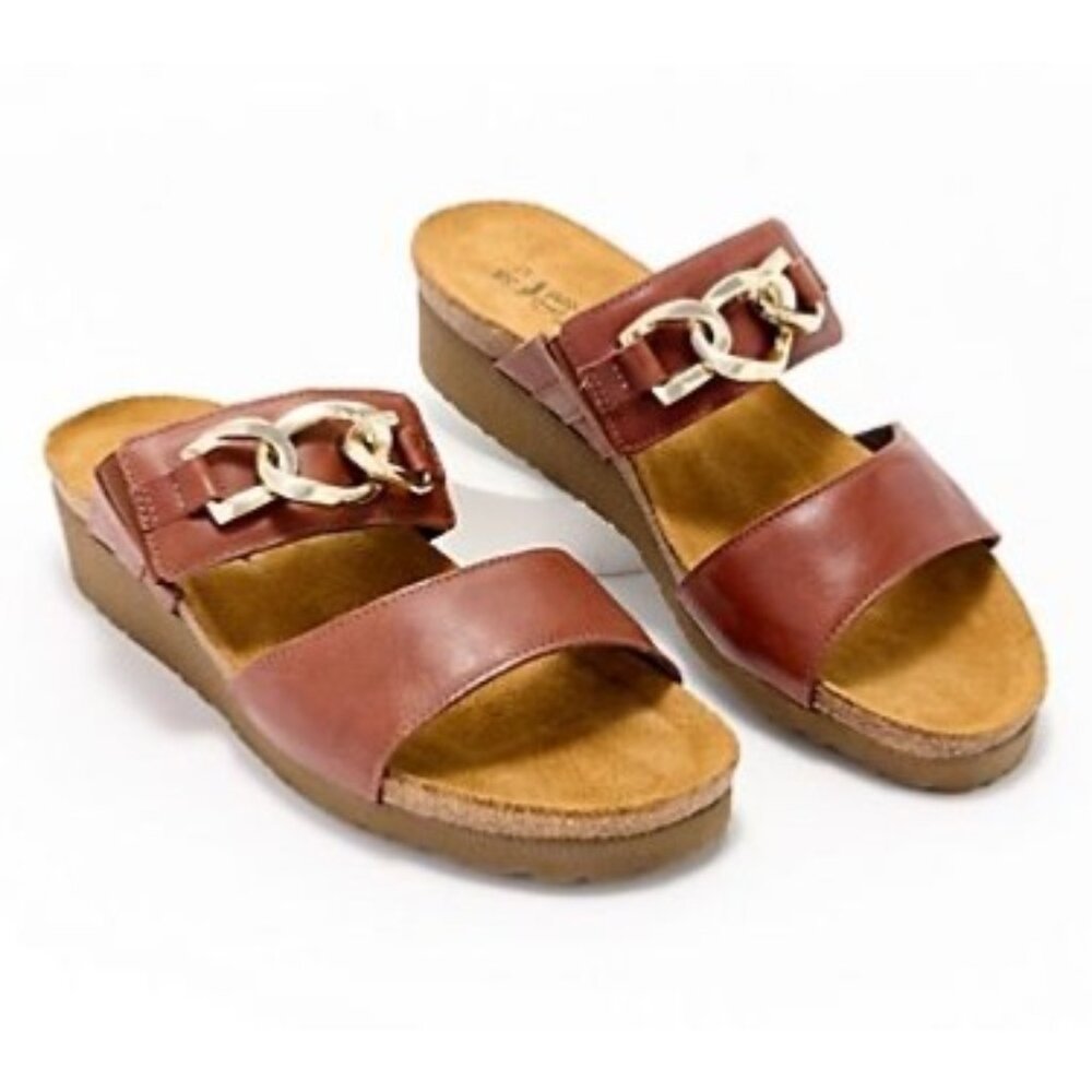 Naot chestnut Leather Wedge chain Slide Sandals - Victoria women Size 11